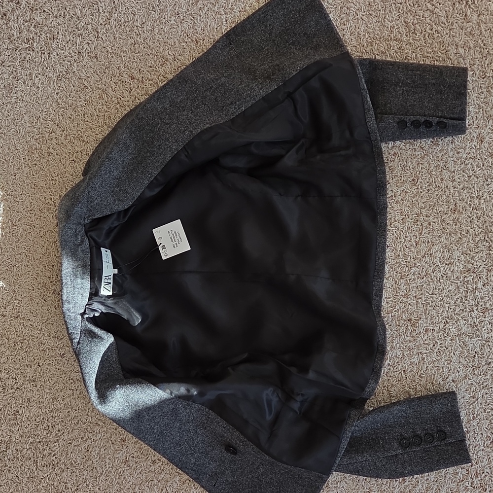 NWT Zara Charcoal Double-Breasted Cropped Blazer - Picture 5 of 9